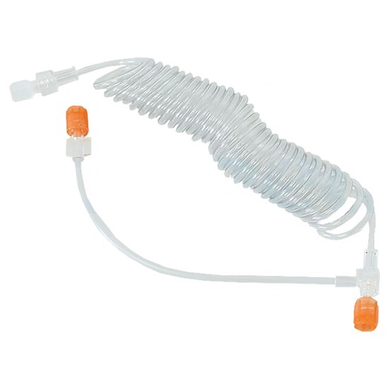 Tubo conector conector Antmed 680304 en T en espiral MR de 250 cm con válvula de retención simple para inyector Antmed IMR ImaStar - compatible Medrad MRI Spectris Solaris