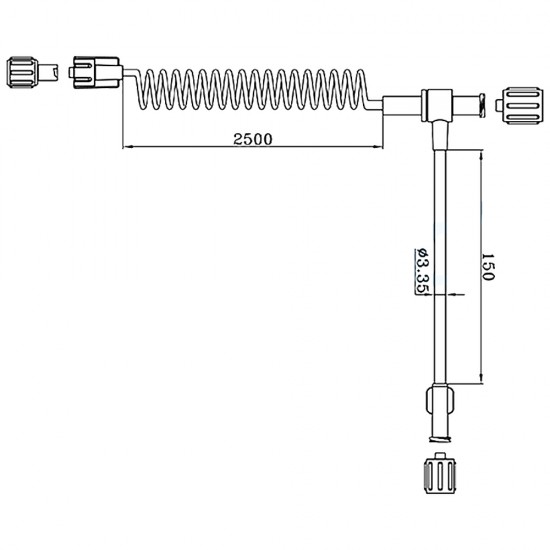 Tubo conector conector Antmed 680304 en T en espiral MR de 250 cm con válvula de retención simple para inyector Antmed IMR ImaStar - compatible Medrad MRI Spectris Solaris